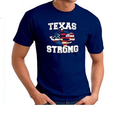 Camiseta Country Masculina 100% Algodão Texas Strong White Azul