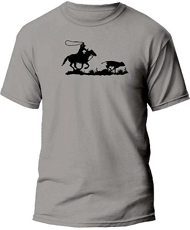 Camiseta Country Masculina 100% Algodão Laço Comprido Cinza