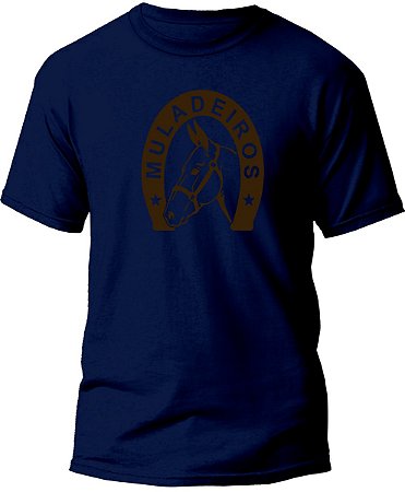 Camiseta Country Masculina 100% Algodão Ferradura Muladeiros Azul