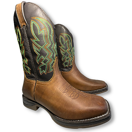 Bota Texana Fossil Cano Preto Sola Jump Bico Quadrado