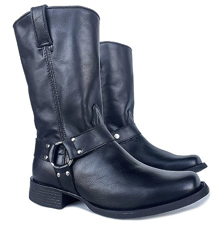Bota Texan TS Rock Rustico Preto Sola Preta Vira Preta Bico Quadr