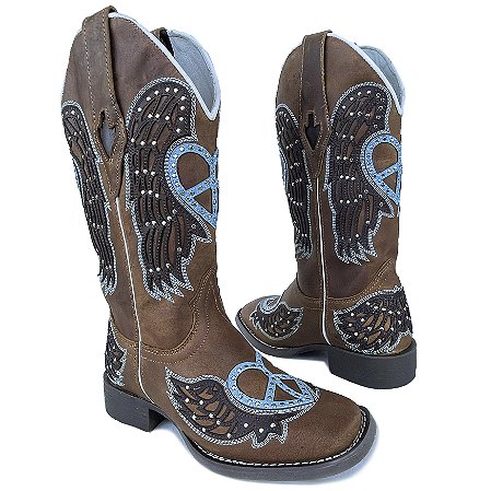 Bota Texana Feminina Touro Sentado Fossil Asa Azul Bico Quad
