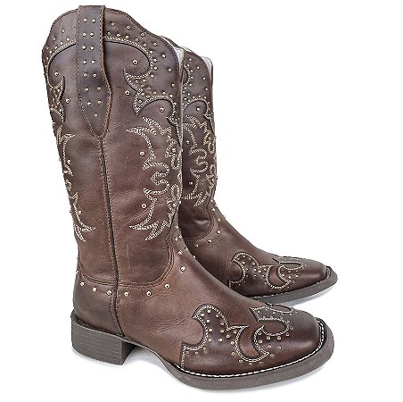 Bota Texana Feminina Touro Sentado Choup Total Café Bico Quadrado