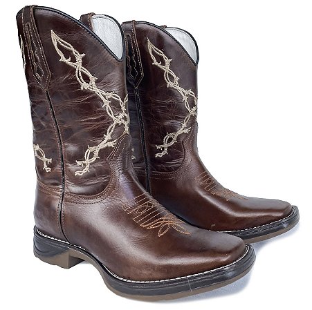 Bota Texana Fossil Arame Farpado Sola Jump Bico Quadrado