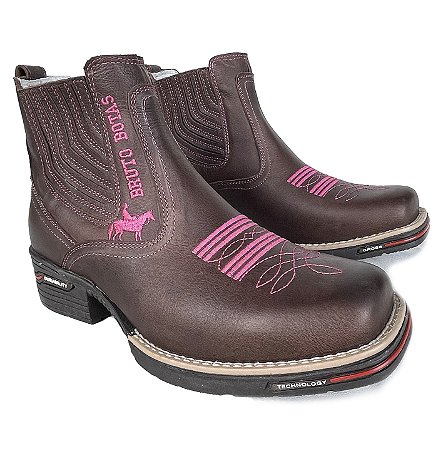 Botina Texana Bruto Botas Tabaco Rosa Durability Bico Quadrado