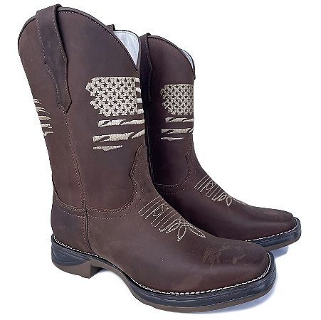 Bota Texana Crazy Horse Americana Bege Jump Bico Quadrado