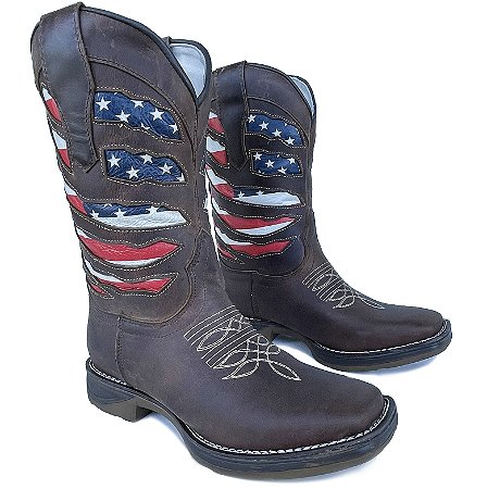 Bota Texana Rex EUA 2 Lados Sola Jump Bico Quadrado
