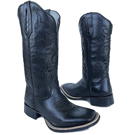 Bota Texana Feminina Mila Total Black Bico Quadrado