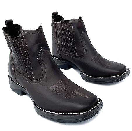 Botina Texana Café Sola Jump Preto Bico Quadrado