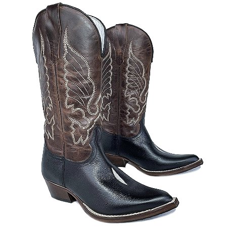 Bota Texana Touro Sentad Estampa Arraia Couro Carrapeta Bico Fino