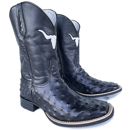 Bota Texana Estampa Avest Preto Bico Quadrado