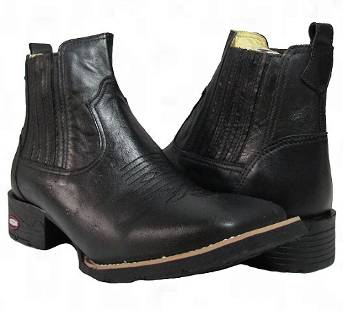 Botina Preto Sola Preto Bico Quadrado