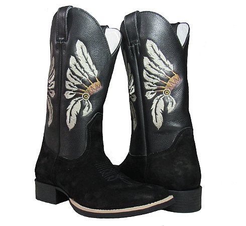 Bota Texana Pro Indian Black Bico Quadrado