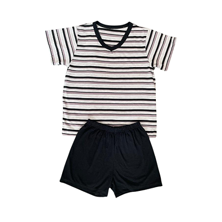 Pijama Masculino Infantil Gola em V Manga Curta, Camisa Listrada - Lily Pijamas