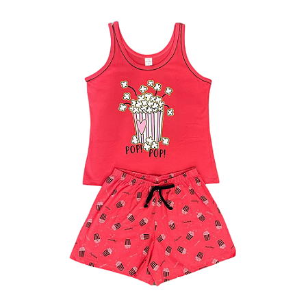 Short Doll Regata Feminino Adulto Pipocas - Lily Pijamas