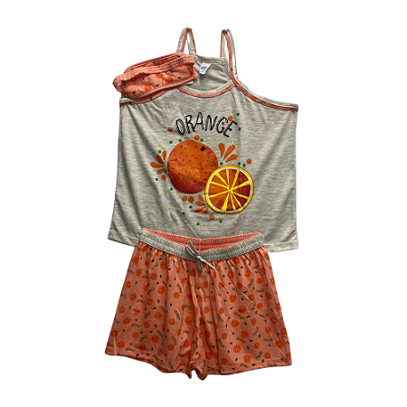 Pijama Regata Infantil Feminino laranja com Tapa Olho - Lily Pijama