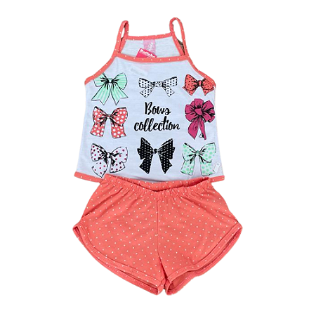 Pijama Short Doll Regata Infantil Feminino Estampa de Lacinhos - Lily Pijamas