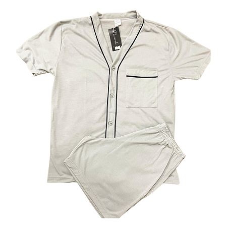 Pijama Aberto Masculino Adulto Meia Manga com Viés e Short Curto - Lily Pijamas