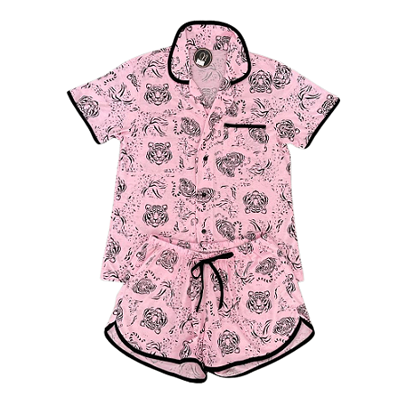 Pijama Americano aberto Adulto Meia Manga Short Curto com Bolso - Lily Pijamas