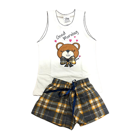 Pijama Regata Feminino Infantil com Bordado e Short Curto - Lily Pijamas