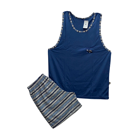 Pijama Masculino Adulto Listrado Azul - Lily Pijamas
