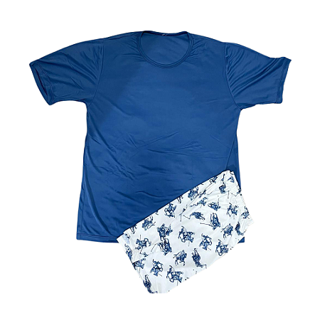 Pijama Masculino Adulto Meia Manga Short Curto Azul - Lily Pijamas