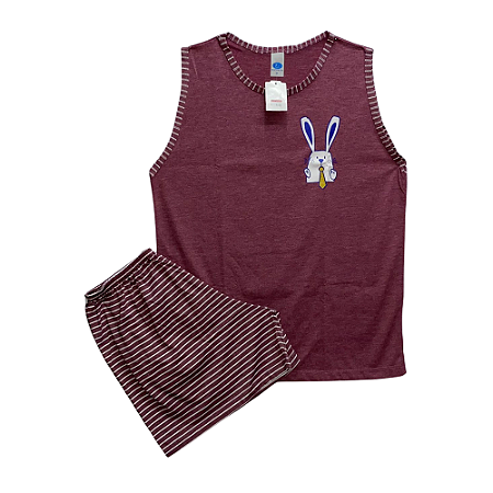 Pijama Regata Masculino Adulto Coelho Vinho - Lily Pijamas