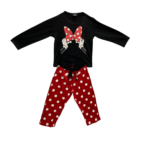 Pijama Infantil Minie Feminino Longo e Calça Comprida Preto e Vermelho - Lily Pijamas