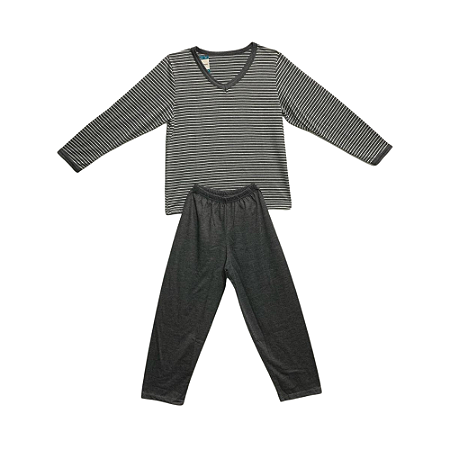 Pijama Infantil Masculino Longo Cinza Escuro Listrado - Lily Pijamas