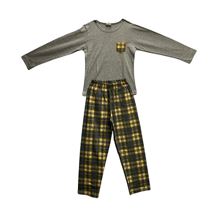 Pijama Infantil Masculino Longo Cinza Xadrez - Lily Pijamas