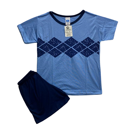 Pijama Infantil Masculino Meia Manga Azul Claro e Azul Escuro- Lily Pijamas