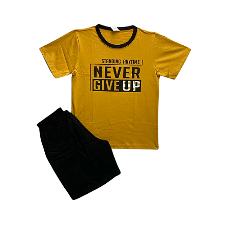 Pijama Infantil Masculino Meia Manga Never Give UP - Lily Pijamas