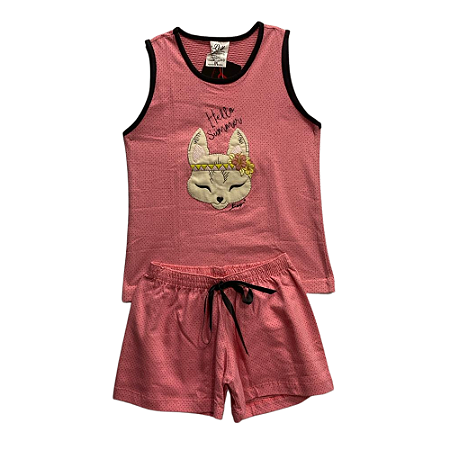 Pijama Infantil Feminino Short Doll Rosa Bordado - Lily Pijamas