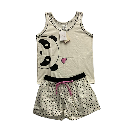 Pijama Infantil Feminino Short Doll Regata Marfim Pandinha - Lily Pijamas