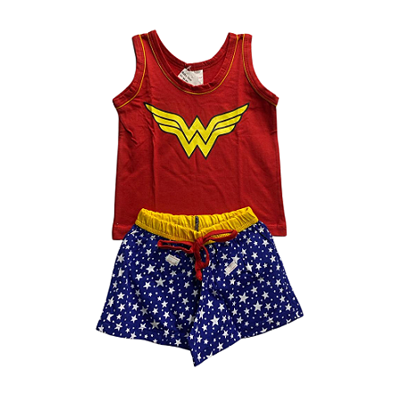 Pijama Infantil Feminino Short Doll Regata Mulher Maravilha - Lily Pijamas