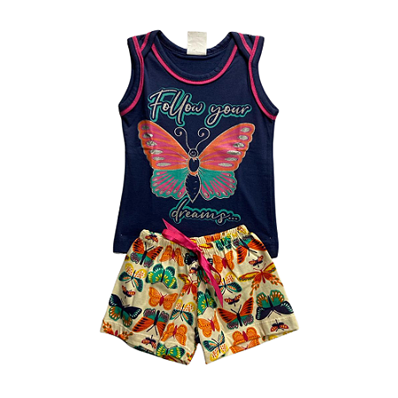 Pijama Infantil Feminino Short Doll Regata Borboletas - Lily Pijamas