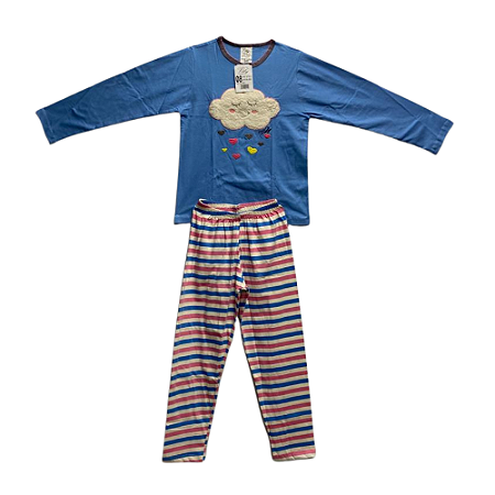 Pijama Infantil Feminino Longo Bordado Nuvem - Lily Pijamas