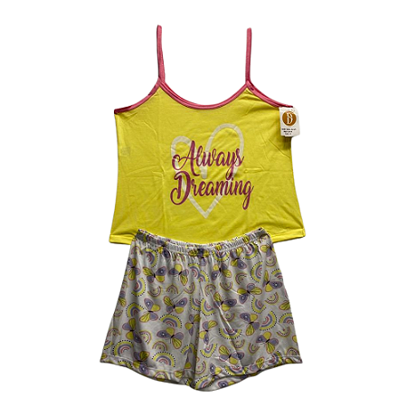 Pijama Short Doll Feminino Adulto com Alça Amarelo - Lily Pijamas