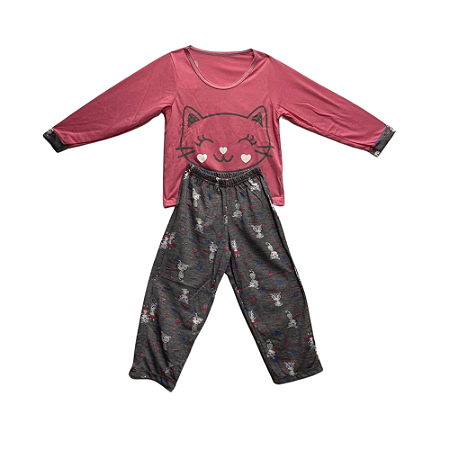 Pijama Longo Infantil Feminino Gatinho - Lily Pijamas