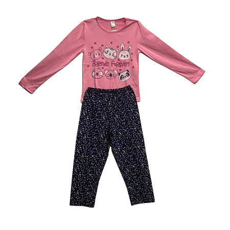 Pijama Longo Infantil Feminino Animais - Lily Pijamas