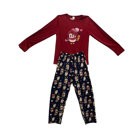 Pijama Infantil Feminino Longo Pinguim Vermelho - Lily Pijamas