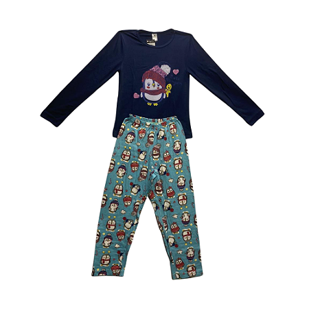 Pijama Infantil Feminino Longo Pinguim Azul - Lily Pijamas
