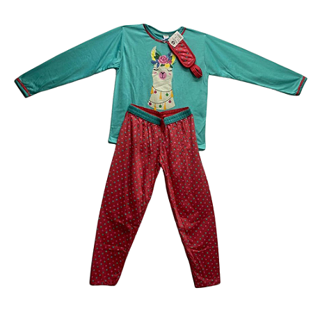 Pijama Longo Infantil Feminino Lhama com Tapa Olhos - Lily Pijamas