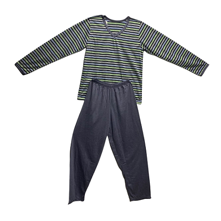 Pijama Infantil Masculino Longo Cinza Escuro Listrado - Lily Pijamas