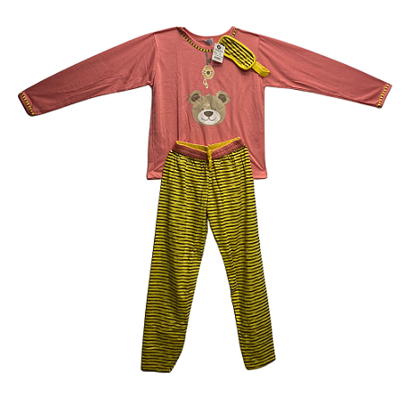 Pijama Infantil Feminino Longo Urso com Tapa Olhos - Lily Pijamas