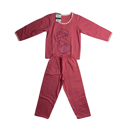 Pijama Infantil Feminino Longo Moletinho Rosa Gatinho - Lily Pijamas