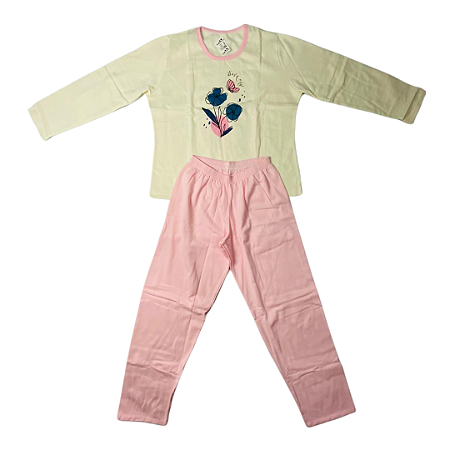 Pijama Longo Adulto Feminino Moletinho cor Rosa Claro - Lily Pijamas