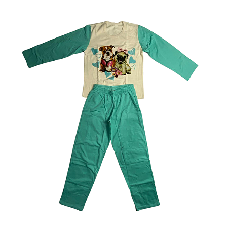 Pijama Infantil Feminino Longo Filhotinhos Verde - Lily Pijamas
