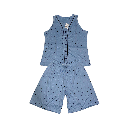 Pijama Aberto Feminino Adulto Azul com Estampa de Coração - Lily Pijamas