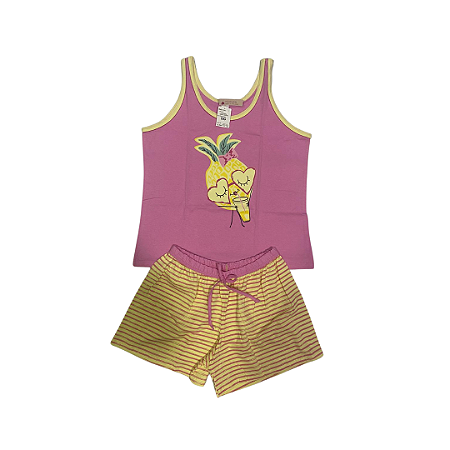 Pijama Short Doll Feminino Adulto Regata Abacaxi - Lily Pijamas